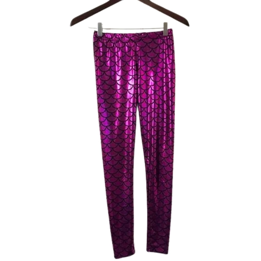 I Heart Raves Metallic Magenta Mermaid Scale Leggings Halloween